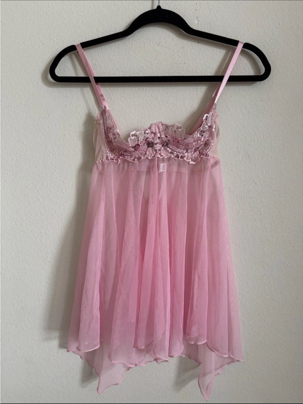 Shirley Of Hollywood Pink Sequin Babydoll Sheer Lace Lingerie Dress Size S